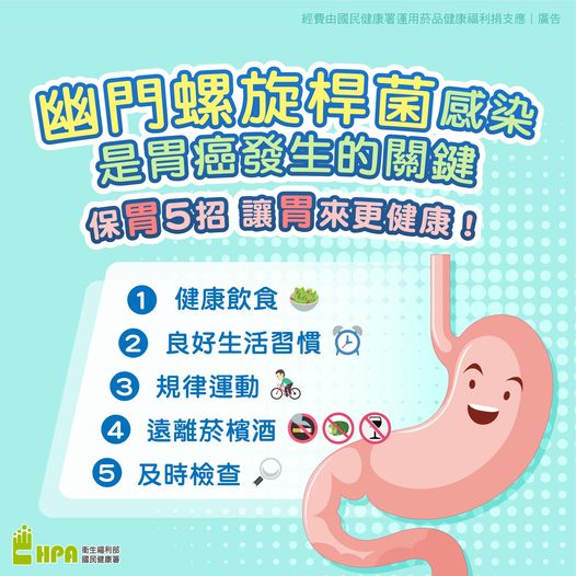 「幽門螺旋桿菌感染」是胃癌發生的關鍵 保「胃」5招　讓「胃」來更健康！